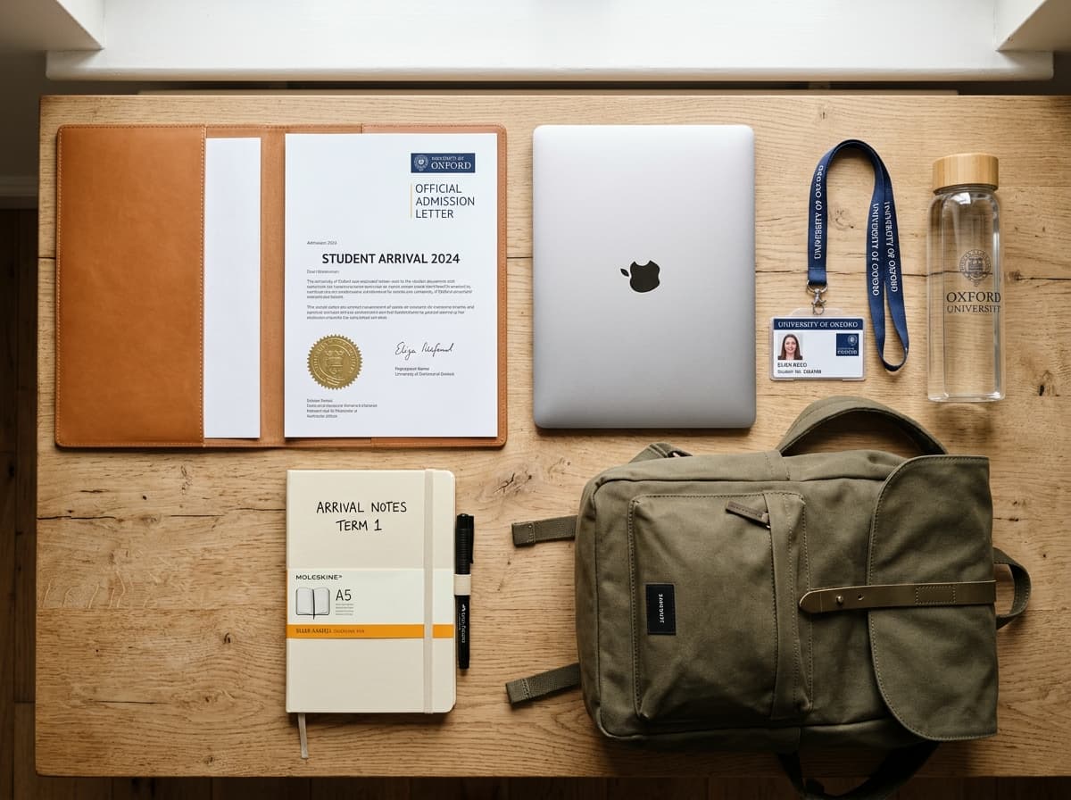 Student packing essentials and documents